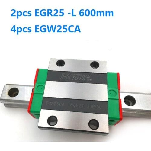 2pcs origial Hiwin rail EGR25 -L 600mm linear guide + 4pcs EGW25CA flanged carriage blocks for CNC router