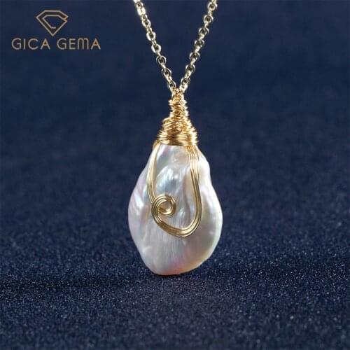 GICA GEMA 100% 925 Sterling Silver Gold-plated Baroque Freshwater Pearl Necklace for Woman Fine Jewelry wholesale