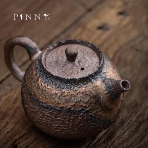 PINNY 220ML Japanese Style Gilt Teapot Ceramic Retro Kung Fu Tea Pot Pu'er Tea Maker Hand Made Tea Service