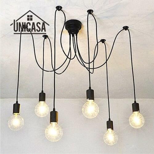 6 E27 Bulbs Holder Pendant Lights Industrial Lighting Fixtures Kitchen Island Office Bar Antique Industrial Pendant Ceiling Lamp
