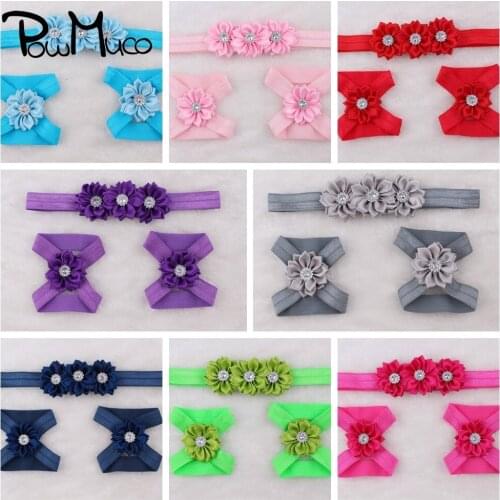 Powmuco Solid Color Polygonal Flowers Hairband and Barefoot Sandals Set Sweet Infant Accessories Photography Props Birthday Gift