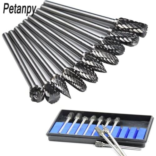 Pro10pc 1/8" Shank Tungsten Carbide Milling Cutter Rotary brocas com escareador hss steel cone drill set diamond drill