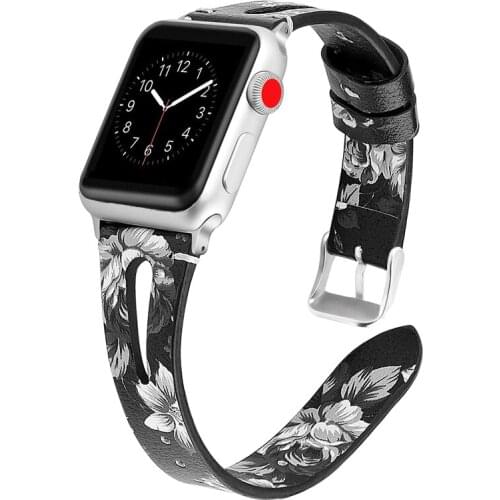 Genuine Leather strap for apple watch band 38mm 40mm 44mm 42mm bracelet printing watchband for iwatch correa series 5/4/3/2/1