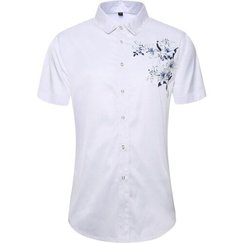 45KG-105KG Summer New Casual Mens Shirts Soft Cool Button Down Short Sleeve Elegant Flower Print Male Blouses 4XL 5XL
