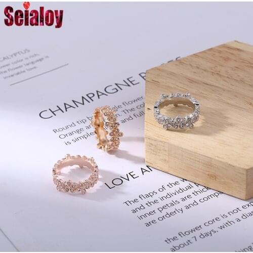 Seialoy Fashion Shiny Crystal Daisy Flower Rings For Women Men Original Rose Gold Silver Color Friendship Ring Jewelry Gift