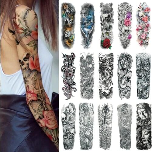 Sexy Skull Women Body Art Flash Waterproof Tattoo Stickers 48*17CM Big Temporary Tattoo Full Arm Sleeve Tatto Men Girl #288345