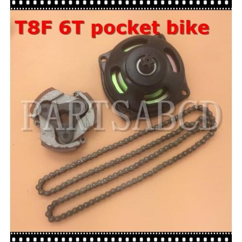 T8F 6T pocket bike clutch Bell drum gear box with Clutch and Chain 47cc 49cc 2 stroke Mini Quad ATV dirt Minimoto Scooter
