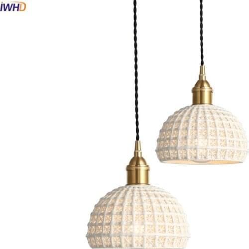 IWHD Nordic Japan Style Pendant Lights Fixtures Dinning Living Room Light White Ceramic Copper Vintage Pendant Lamp Hanglamp