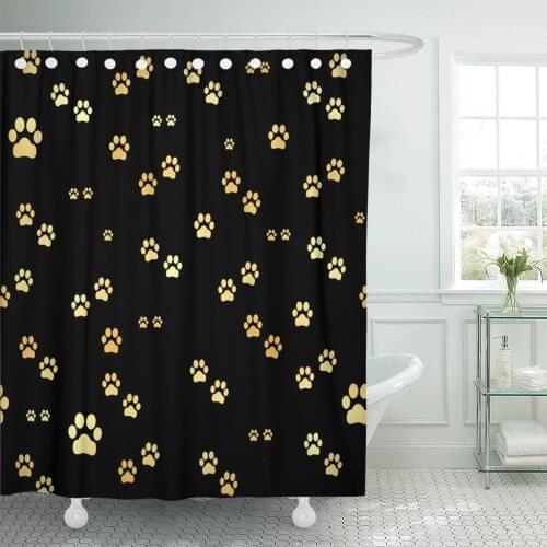 Yellow Pattern Dog Gold Paw of Animal Footprints Pawprint Shower Curtain Polyester 60 x 72 inches Set with Hooks