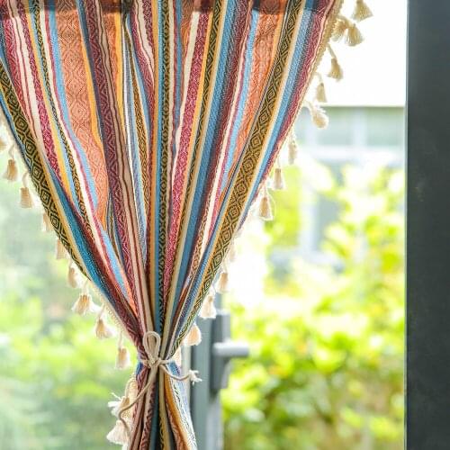 American Curtain Finished Fabric Door Curtain Nordic Japanese Small Fresh Half Curtain Stripe Decorative Coffee Short Curtain