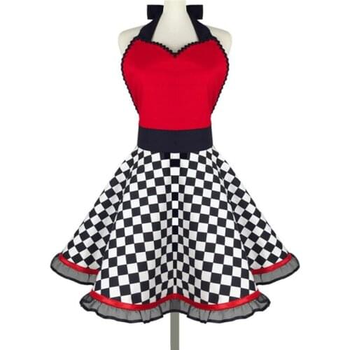 Black and White Plaid Chiffon Yarn Womens Blouse Simple Bandage Advertising Apron Womens Home Kitchen Supermarket Overalls