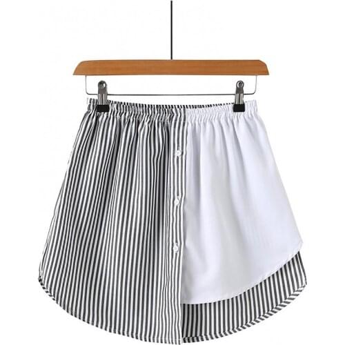 2021 new Women Mini Skirts Women Striped Pattern Mini Skirt Irregular Fake Hem High Waist Shirt Extenders