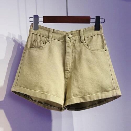 Summer 2019 Korean Style Women Female High Waisted Loose Wide Leg White Black Denim Shorts , Womens Clothes Cuffs Jeans Shorts