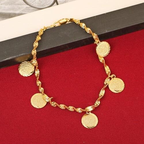 Money Coin Bracelet Gold Color Islamic Muslim Religious Arab Coins Bracelet For Women Men Girls