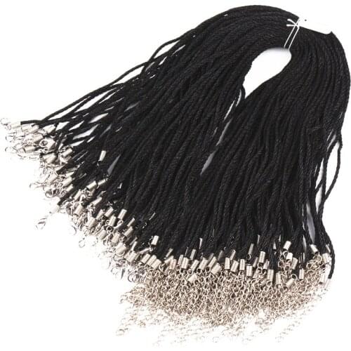 100pcs 43cm Black 3.0mm Wax Cotton Cord Necklace Cord For DIY Craft Jewelry,Lobster Clasp Black Wax Cord Necklaces