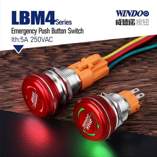 16mm 19mm 22mm waterproof IP65 Mushroom emergency stop push button switch with led light luminescence