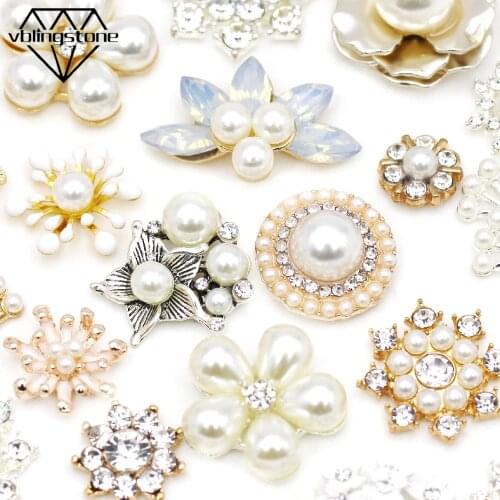 5/10Pcs Rhinestone Buttons Pearl Flower Button Flat Back Gems Crystal For Clothes/Bows/Hair Tie Wedding Decoration DIY Crafts