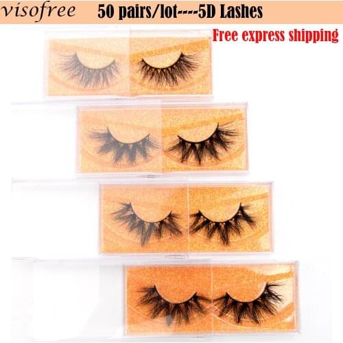 50pcs/lot Bulk Visofree 5D Mink Eyelashes Thick Long Mink Lashes Natural Dramatic Volume Eyelashes Extension 3D False Eyelashes