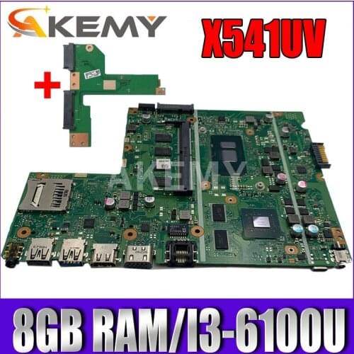 Akemy New For Asus X541UVK X541UJ X541UV X541U F541U R541U motherboard laptop motherboard W/ 8GB RAM/I3-6100U GT920M/940M