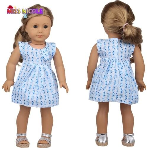 New Fashion Blue Slip Dress Summer Doll Clothes For 43 Cm New Baby Born Dolls For 18 Inch American Doll Toys For Girls Gift