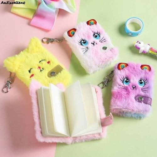 Lovely Cat Plush Notebook A5 Travel Record Book Ledger Cute Diary Note School Bag Pendant Journal Book Note Planner Organizer