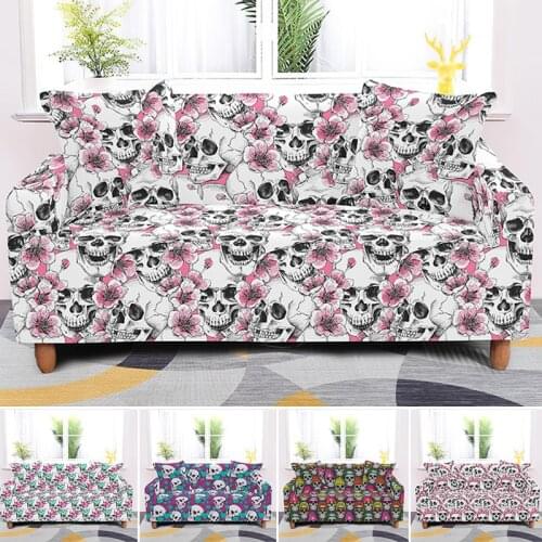 Retro Skull In Flowers Elastic Sofa Cover For Living Room Washable Armchair Covers All-Inclusive Couch Covering 1/2/3/4 Seater
