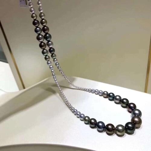 D117 Fine Jewelry Natural Fresh Water 5-10mm Black and Gray Peals Necklaces for Women Fine Pearls Necklaces