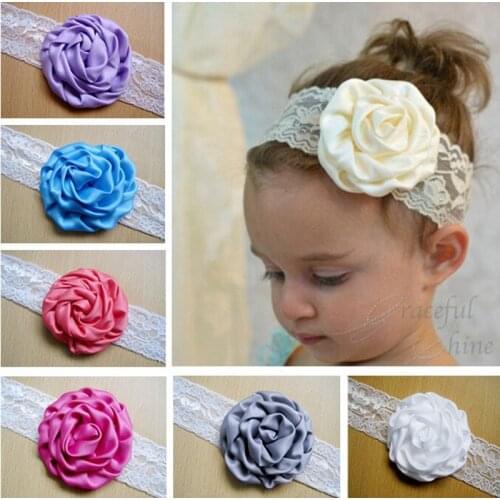 Foreign trade fabric children hair accessories headdress flower bud lace satin silk rose hairband baby turban headband 21 colors