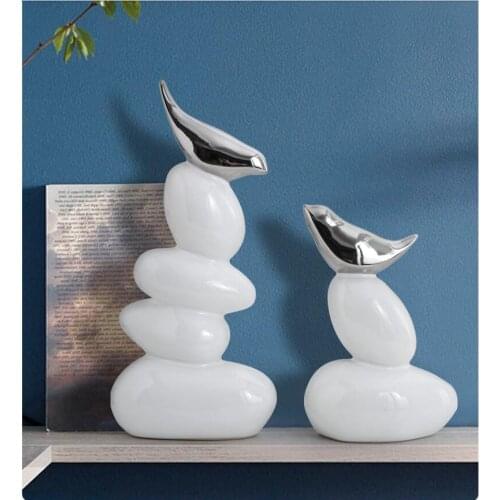 Chinese Creative Cute Ceramic Bird Black White Ornaments Home Livingroom Figurines Crafts Office Desktop Furnishing Decoration