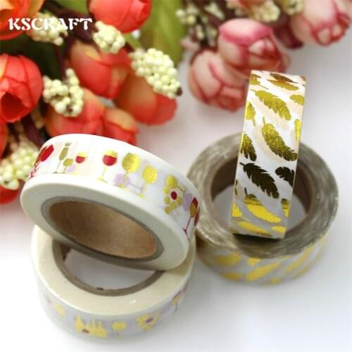 KSCRAFT 15mm*10m Adhesive Tape for Scrapbooking DIY Craft Sticky Deco Masking Japanese Paper Washi Tape Gold Series