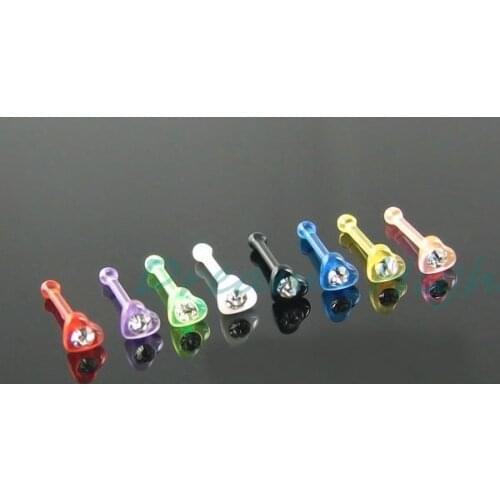 New Arrival UV Acrylic Heart Clear Gem Nose Studs Nose piercing Nose Rings Fashion body jewelry Promotional Gift Free Shipping