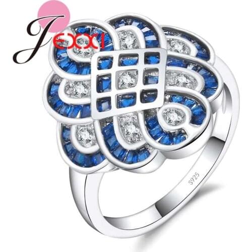 Trendy Flower Design Rings Paved Micro Cubic Zirconia for Women 925 Sterling Silver Finger Jewelry Christmas Gift