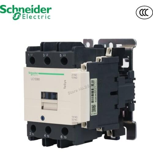 80A AC Contactor 37KW-380V 3P 50/60Hz 24V 110V 220V 380V AC Coil Voltage 3NO 1NO+1NC LC1D AC3 Contactors Schneider LC1D80AM7C