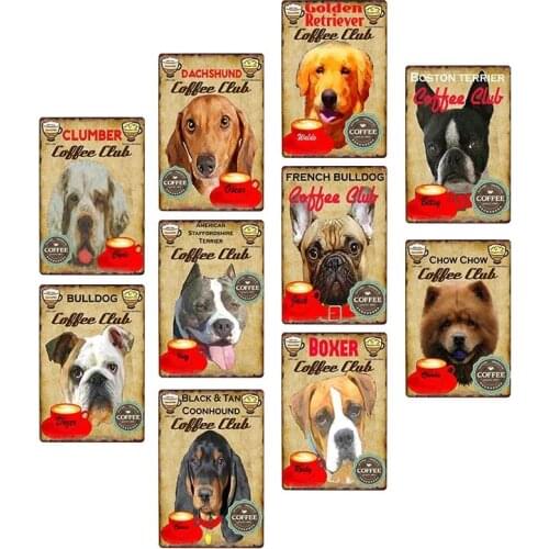Many Breeds of Dogs Metal Tin Sign Golden Retriever Spots Picture Art Painting Plate Plaque Home Coffee Bar Shop Pet Shop Decor