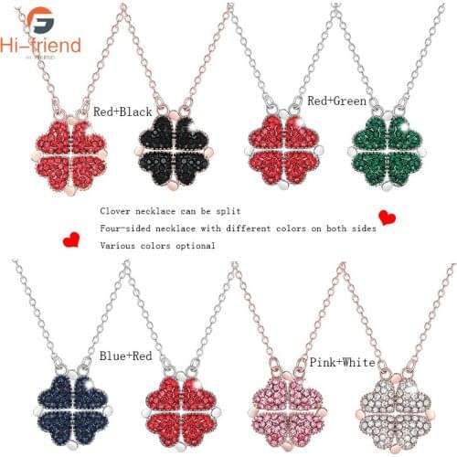 Creative Trends Fashion Double Sided Four Hearts Necklace Clover Metal Clavicle Necklace for Women Girl Birthday Gift