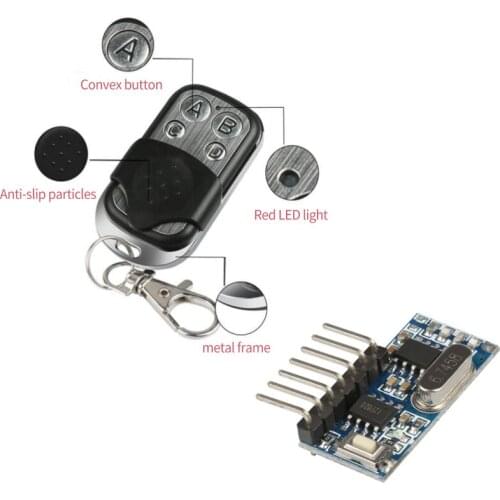 2021 New RF Remote Control Transmitter & 433Mhz Wireless Receiver Learning Code 1527 Decoding Module 4 CH Output Learning Button