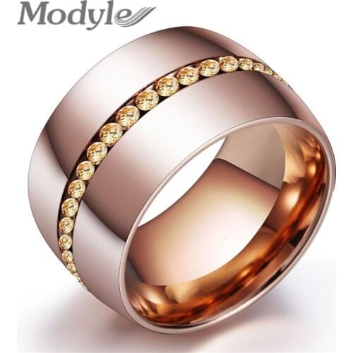 Modyle 2021 New Fashion Classic Rose Gold Color Crystal Wedding Ring Stainless steel Jewelry Ring For Women