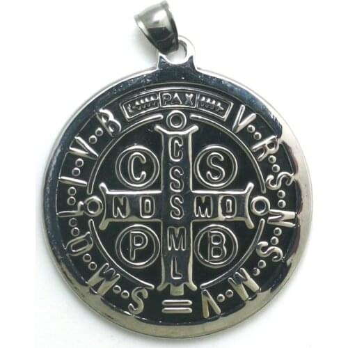 32g Big CSPB CSSML NDSMD Catholic Church Saint Benedict of Nursia Christianity Jesus Exorcism 316L Stainless Steel Cross Pendant