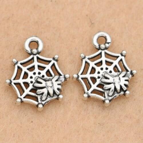 10pcs Spider Charm Pendant Antique Silver Plated Jewelry DIY Making Bracelet Accessories Handmade 17x14mm