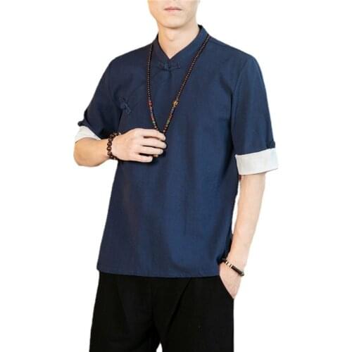 Casual Chinese Style Harajuku Graphic T Shirts Tops Traditional Tang Suit Top Summer Costume Short-Sleeve Pullovers T-shirt Male