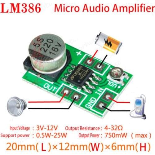DC 3V to 12V 5V Adjustable Mini LM386 Audio Power Amplifier Board Micro Amp Module Max 750mW High Efficiency