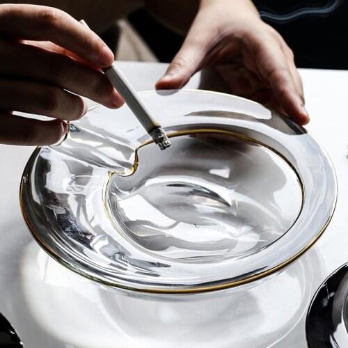 Luxury Phnom Penh Transparent Crystal Glass Ashtray Decoration Modern Living Room Office High-end Gray Glass Cigar Ashtray Gift
