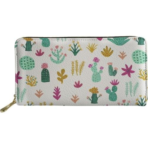 Luxury White Women Wallet Cute Long Coin Purse Large Female Card Wallets Lady Large Phone Money Bag Cactus Print Clutch Purses
