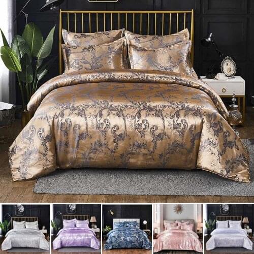 Luxury 2/3pcs Jacquard Bedding Set Satin Duvet Cover Sets 1 Quilt Cover + 1/2 Pillowcases US/EU/AUSize Gold King size