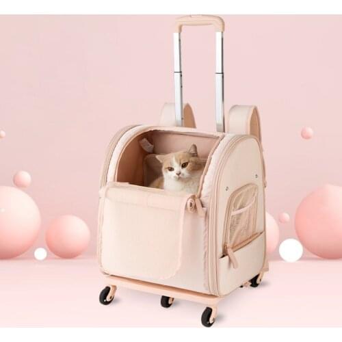Cat Travel Trolley Bags Foldable Large Capacity Small Dogs Outdoor Transit Backpack Breathable Small Pet Carrying Backpacks