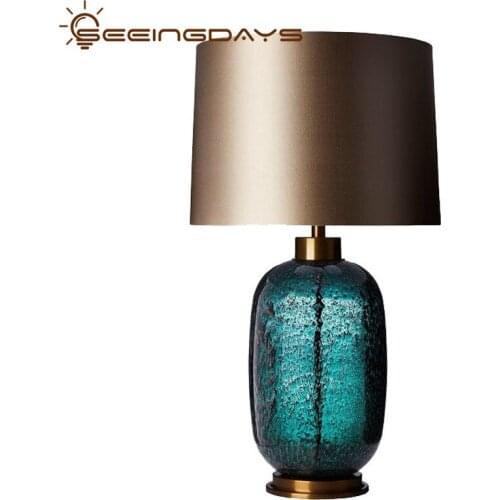 38x68cm Modern American Simple Gray Green Glazed Crystal Table Lamp for Villa Living Room Bedroom Study Model Room Bedside Lamp