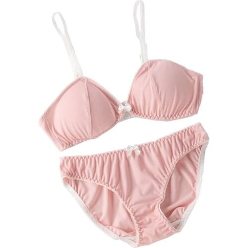 French Girl Thin No Steel Ring All Season Through Wearing Bra Milk Silk Simple Sweet Bra and Underwear Set