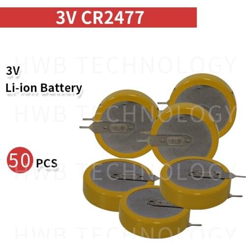 50 PCS 3V CR2477 950mAh welding foot vertical card with button batteries Feet exposed 4MM personnel positioning Free shipping