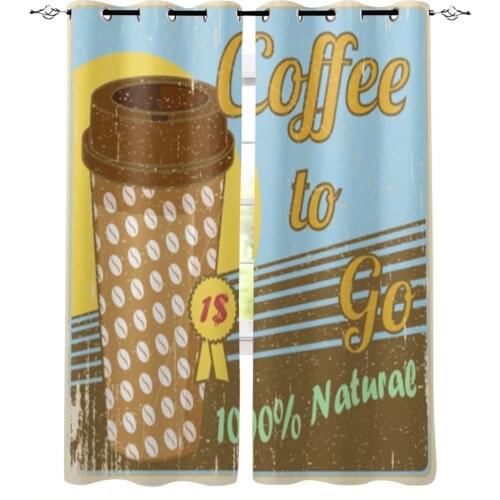Vintage Coffee Cup Window Curtains for Living Room Home Decor Child Bedroom Kitchen Curtains Drapes