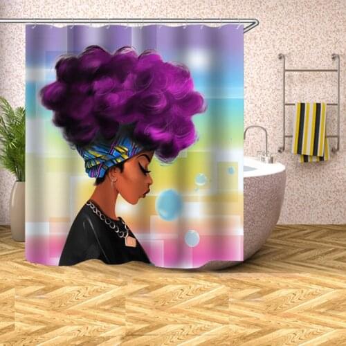 Bathroom Decor African Woman Shower Curtain Waterproof Polyester Fabric Bathroom Curtain Opaque Mouldproof Bath Curtain and Hook
